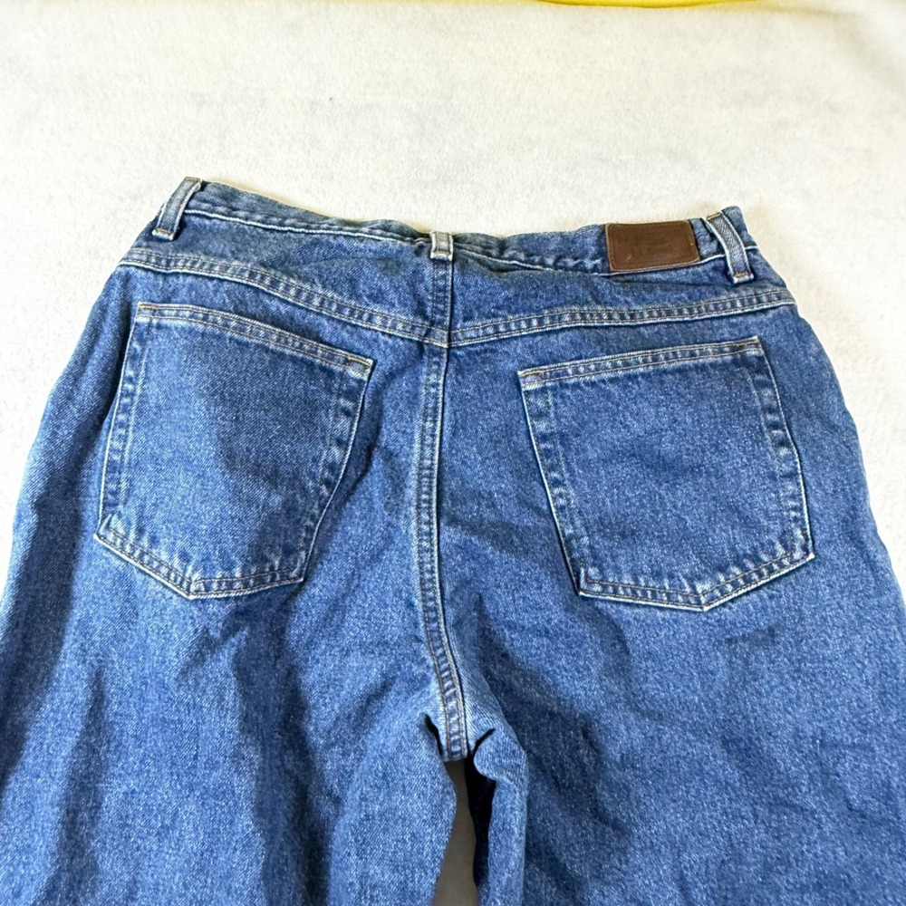 LL Bean Double L Relaxed Fit Flannel Lined Jeans Blue Denim‎ Womens 14 PET 0BFG6